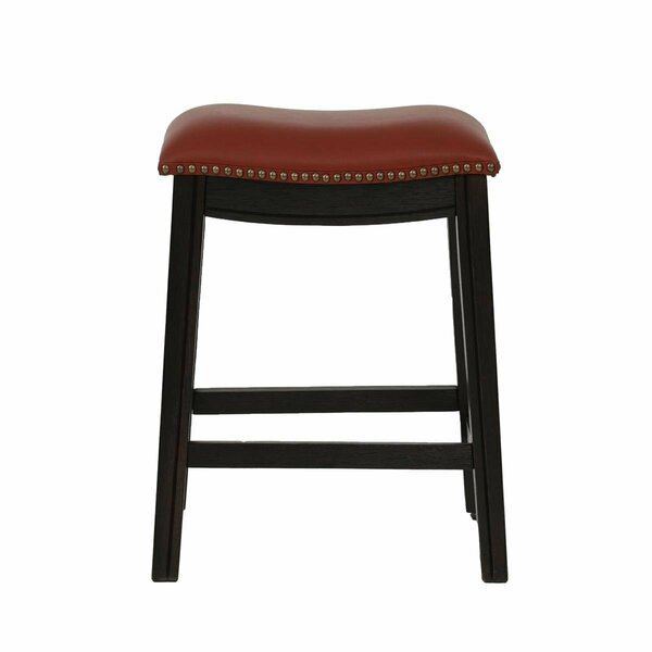 Kd Gabinetes 24 in. Saddle Counter Stool in Burgundy Red Faux Leather - Set of 2 KD3682651